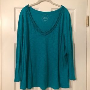 INC long sleeve ruffled neck T-shirt 1X